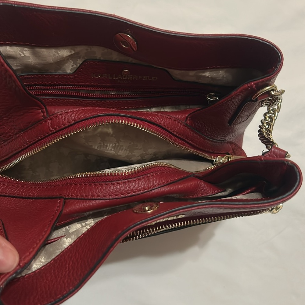 Karl Lagerfeld Red Genuine Leather Shoulder Bag - Picture 3 of 9